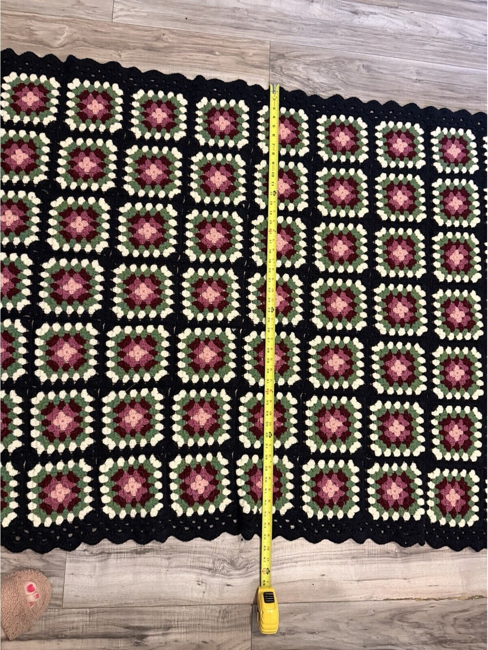 Vintage Hand Crocheted Granny Square Afghan Blanket Cottagecore Throw 45"x74" - Picture 5 of 7